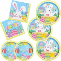 Fashion Easter Bunny Set Paper Printed Disposable Paper Plates Cups Paper Towels Tableware Set