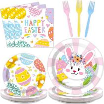Fashion Easter Bunny (7/9 Inch Plate Paper Towel Knife Fork Spoon) Paper Printed Disposable Paper Plates Cups Paper Towels Tableware Set