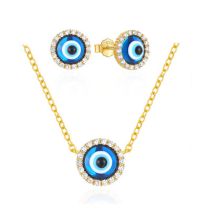 Fashion 1 Set Of Earrings And Necklaces Silver Diamond Round Eye Stud Earrings Necklace Set