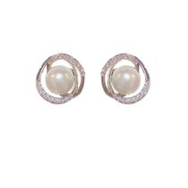 Fashion Silver-ring Pearl Earrings (thick Real Gold Plating) Copper Diamond Hoop Pearl Stud Earrings