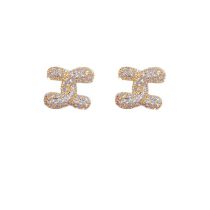 Fashion Gold - Micro-paved Double C Stud Earrings (thick Real Gold Plating) Copper And Diamond Double C Stud Earrings