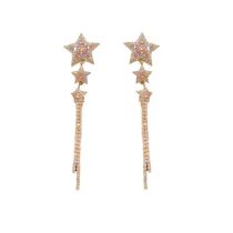 Fashion Gold - Full Zirconium Star Tassel Earrings (thick Real Gold Plating) Copper Diamond Star Tassel Earrings