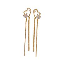 Fashion Gold - Zircon Love Tassel (thickened Real Gold Plating) Copper And Diamond Love Chain Tassel Earrings