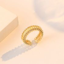 Fashion Yellow Zircon Open Ring Metal Diamond Geometric Open Ring