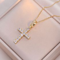 Fashion White Cross Necklace Titanium Steel Diamond Cross Necklace