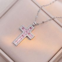 Fashion Rigid Pink Cross Necklace Titanium Steel Diamond Cross Necklace