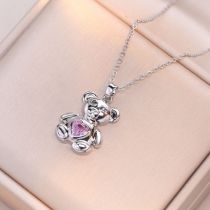 Fashion Pink Care Bear Necklace Titanium Steel Diamond Care Bear Necklace