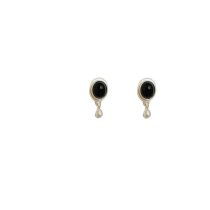Fashion Black Alloy Geometric Oval Stud Earrings