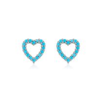 Fashion Blue Silver And Turquoise Hollow Love Stud Earrings