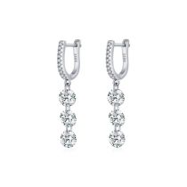 Fashion Silver Silver Inlaid Round Diamond Hoop Earrings
