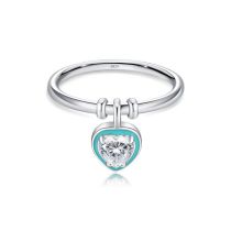 Fashion Silver Silver And Diamond Epoxy Heart Shape Ring