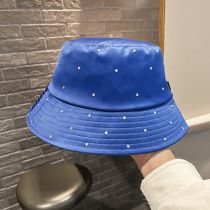 Fashion Sapphire Satin And Diamond Flat Bucket Hat