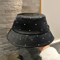 Fashion Black Satin And Diamond Flat Bucket Hat