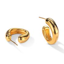 Fashion Gold Color Gold-plated Copper Glossy C-shaped Earrings