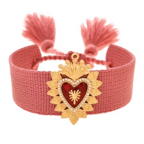 Fashion Leather Pink Copper Inlaid Zircon Irregular Oil Dripping Love Braided Tassel Bracelet