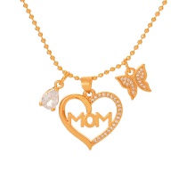 Fashion Gold Copper Inlaid Zircon Heart Letter Mom Butterfly Pendant Bead Necklace