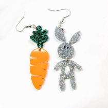 Fashion Silver Acrylic Rabbit Carrot Asymmetric Earrings