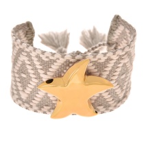 Fashion Light Grey Copper Five-pointed Star Geometric Pattern Braided Tassel Bracelet