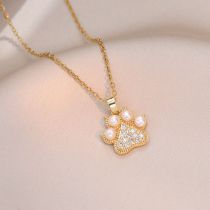 Fashion Gold Copper And Diamond Pearl Cat Claw Necklace
