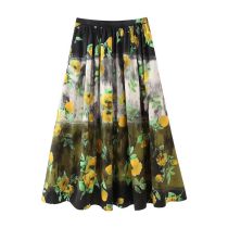 Fashion Color Polyester Printed Pleated Skirt