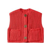 Fashion Red Thick-needle Buttoned Knitted Vest