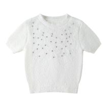 Fashion White Jeweled Knitted Sweater