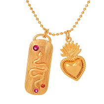 Fashion Gold Copper Inlaid Zircon Heart Snake Pendant Bead Necklace