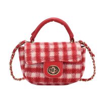 Fashion Portable Red Pu Plaid Lock Flap Children's Crossbody Bag