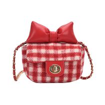 Fashion Bow Red Pu Plaid Lock Flap Children's Crossbody Bag