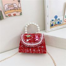 Fashion Strawberry Bear Color Block Cotton Flap Pearl Crossbody Bag