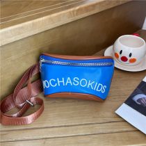 Fashion Blue Pu Contrast Letter Embroidered Children's Crossbody Bag