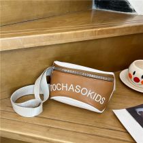 Fashion Brown Pu Contrast Letter Embroidered Children's Crossbody Bag