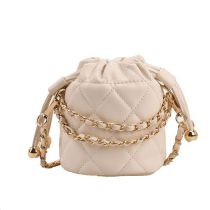 Fashion White Pu Diamond Drawstring Crossbody Bag