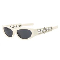 Fashion Off-white Frame Gray Piece C Small Frame Cat Eye Four Pointed Star Sunglasses