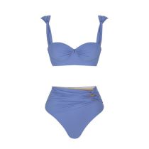 Fashion Blue One-piece Swimsuit Nylon Pleated Tankini Swimsuit