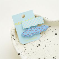 Fashion Blue 2-piece Set {card Set} Resin Floral Plaid Hair Clip Set