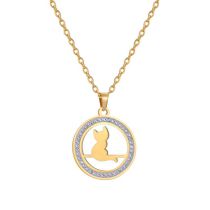 Fashion Gold Stainless Steel Diamond Cat Necklace