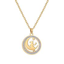 Fashion Gold Stainless Steel Geometric Diamond Round Necklace