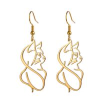 Fashion Golden Cat 2 Stainless Steel Hollow Cat Earrings