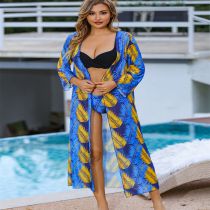 Fashion Picture Color Two Polyester Printed One Piece Swimsuit Bikini Cover Up Set