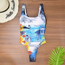 Fashion Color Polyester Printed One-piece Swimsuit