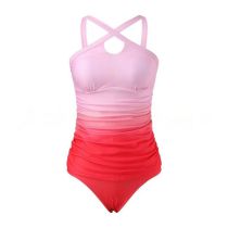 Fashion Gradient Red Nylon Gradient Pleated One-piece Swimsuit