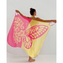 Fashion Rose Red Yellow Polyester Printed Cape Overskirt