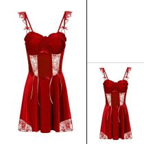 Fashion Red Nightgown Fungus Hem Suspender Nightgown