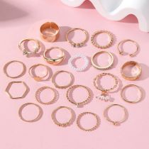 Fashion Gold Alloy Diamond Pearl Beads Geometric Ring Set