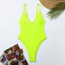 Fashion Fluorescent Green Nylon V-neck One-piece Swimsuit