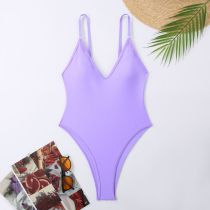 Fashion Lavender Purple Nylon V-neck One-piece Swimsuit