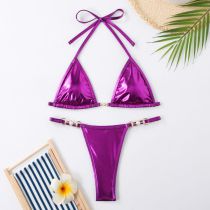 Fashion Violet Polyester Glossy Strappy Swimsuit