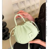 Fashion Light Green Pu Pleated Drawstring Crossbody Bag