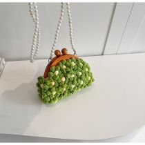 Fashion Green Cotton Woven Floral Clip Crossbody Bag